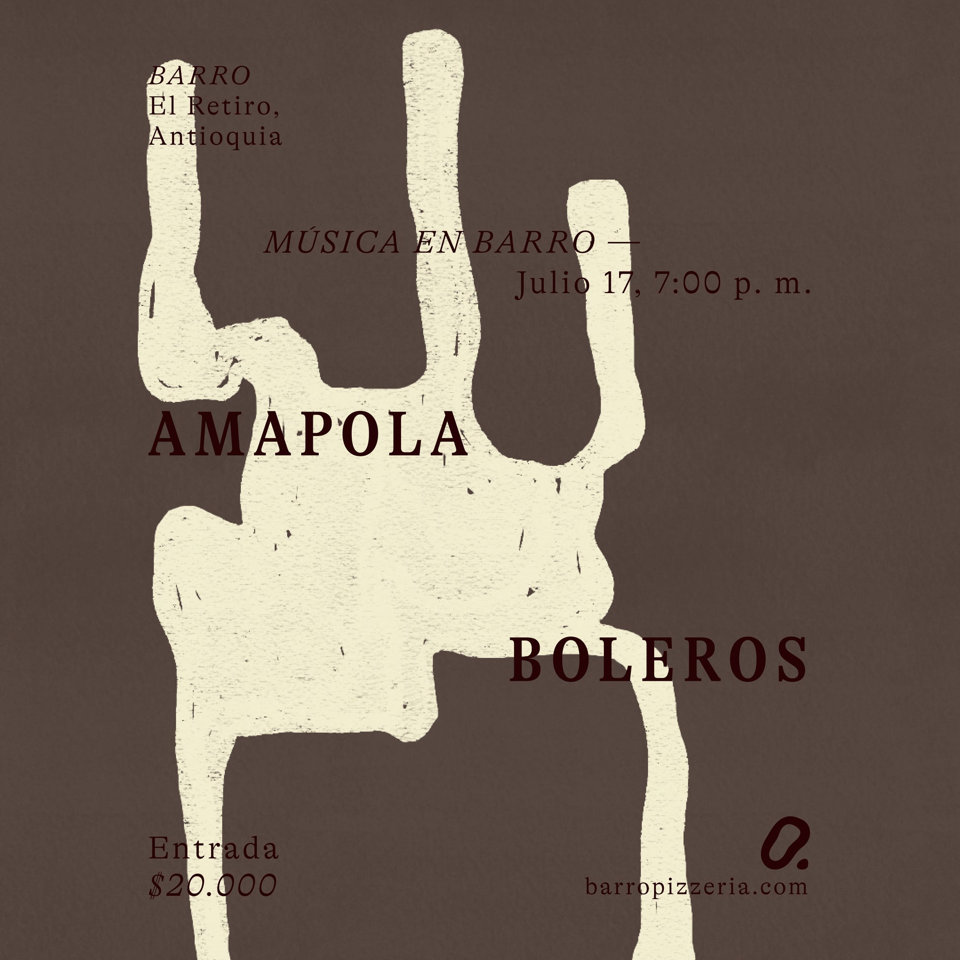 Afiche del concierto de Amapola Boleros, en Barro Pizzería, El Retiro, Antioquia